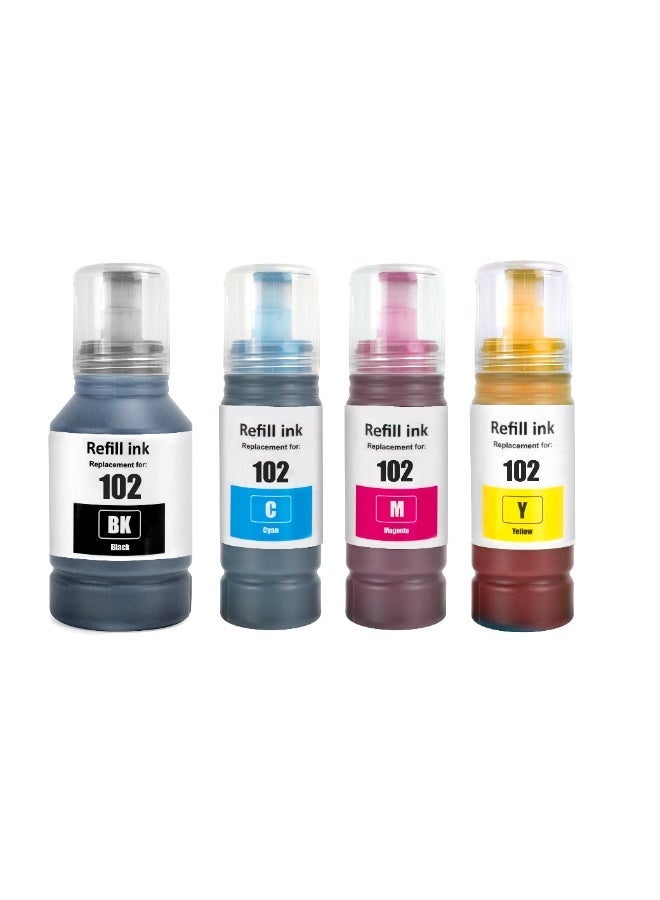 NexNova 102 Ink 4-Pack for EcoTank for EPSON Combo Set 127ml for black 70ml for C/M/Y Compatible for ET-2700 ET-2750 ET-2751 ET-2756 ET-2850 ET-2851 ET-2856 ET-3700 ET-3750 ET-3850 ET-4750 ET-4850 - Image 1